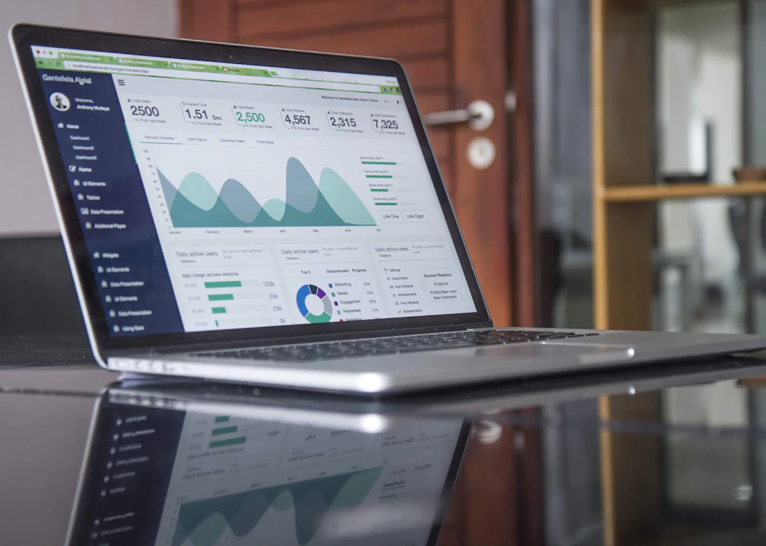 Finance analytics dashboard on a laptop